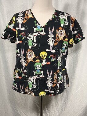 Looney Tunes Scrub Top Whats Up Doc Unisex Large Bugs Bunny Tweety